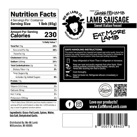 Lamb Sausage (4) - Sweet Italian Fennel