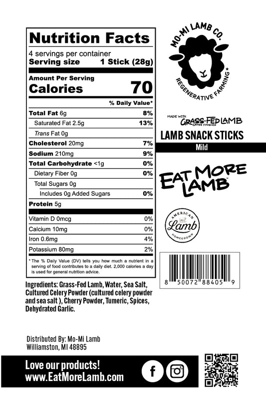 Uncured Lamb Snack Sticks - Mild